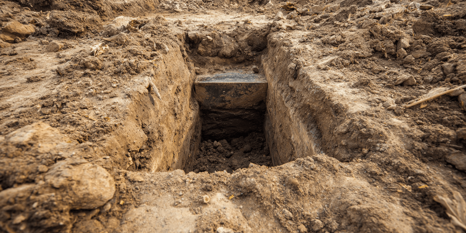 An open grave in the earth